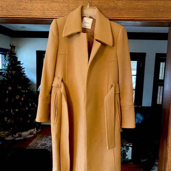 Tan, belted winter coat from Mango - Picture 1 of 4